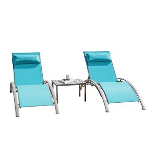 Set di 3 Sedie a Sdraio Blu Lago con Tavolino per Arredamento da Giardino - Product Image 1