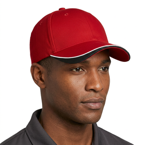 Gorra de Béisbol Roja de 6 Paneles con Ribete Blanco y Negro, Unisex, Ajustada, Informal, de Color Sólido, Tela Twill, Talla Adulto 58-60CM - Product Image 6
