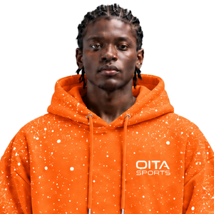 Sudadera con Capucha para Hombre, Estampado de Puntos Blancos y Naranjas, Felpa Gruesa, con Cordón Ajustable, Bolsillo Canguro, Estilo Casual Urbano - Product Image 3