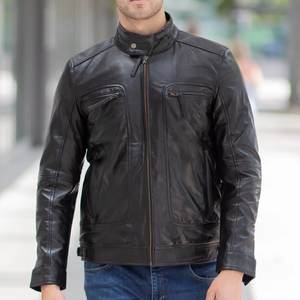 Veste en cuir vintage noire à col montant personnalisable pour hommes – Blouson d'hiver de haute qualité pour la vente en gros - Product Image 1