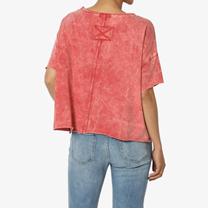 Custom Manufacturer Wholesale High Quality Women Acid Wash Solid Front Breathable Quick Dry Casual Loose T Shirts Summer OEM - Product Image 4