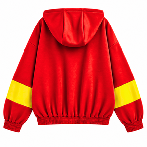 Sudadera con capucha extragrande con cremallera y bloques de color rojo y dorado para mujer de la hermandad NSPDK, con letras griegas bordadas, estilo universitario. - Product Image 2