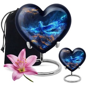 Urne funéraire en forme de cœur avec motif hibou, noire, décorative, pour cendres d'adultes, avec support et sac en velours offert - Product Image 6