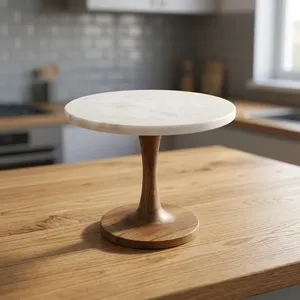 Modern <b>Round</b> <b>Marble</b> Top <b>Coffee</b> <b>Table</b> With Wooden Base Handmade Living Room Furniture - Product Image 3