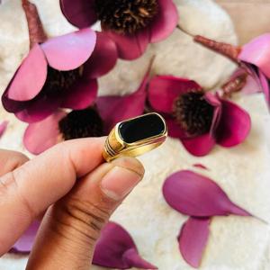 <b>Black</b> Onyx Signet <b>ring</b> Gold Plated Brass Geometric Pinky <b>ring</b> for <b>Men</b> - Product Image 2
