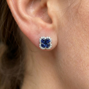 Huggie-pendientes de oro rosa de 18K para mujer, joyería de zafiro azul fino con diamante 100% Natural, con forma de flor - Product Image 4