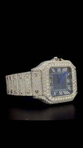 Reloj de acero inoxidable con esfera azul única, incrustado con moissanita de 28.5 quilates, completamente cubierto de moissanita, movimiento de cuarzo. - Product Image 2