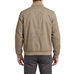 Chaqueta Bomber Informal Beige Claro, Ropa Transpirable Minimalista, Sarga de Polialgodón, Cierre de Cremallera Metálica Plateada - Product Image 2