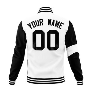 Customizable Lightweight Breathable Letterman Bomber <b>Jacket</b> <b>Men</b> Classic Black <b>White</b> Varsity Design Stand Collar Stitched Text - Product Image 2