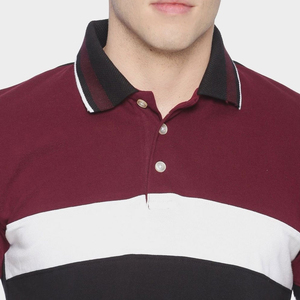Polo pour homme à manches courtes, style décontracté, tricoté, avec blocs de couleur bordeaux, blanc et noir - Product Image 6