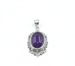 Pendentif artisanal en argent sterling 925 avec améthyste, cabochon ovale vintage, bijou bohème, cadeau de Noël unisexe - Product Image 6
