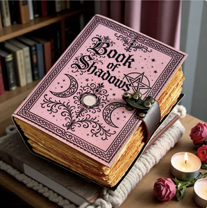 NEW ERA NEO-GM Customizable <b>Pink</b> Leather Book Shadows Grimoire Hardcover Journal Moon Stars Pentagram Design Sewn Binding - Product Image 3