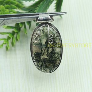 Colgante ovalado de ágata musgosa natural, plata de ley 925, hecho a mano con alambre envuelto, piedra de ágata musgosa verde, regalo de joyería para mujer - Product Image 5