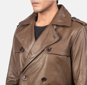 <b>Men's</b> High Quality Leather <b>Long</b> <b>Coat</b> with Button Decoration Stylish Year-Round Wear for Comfort for Winter - Product Image 4