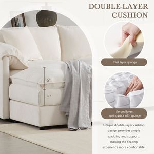 Divano Sezionale Modulare in Ciniglia da 263 cm, a Forma di L, Set Divano Cloud con Seduta Profonda e Ampia, 4 Posti con Doppi Cuscini per Soggiorno - Product Image 6