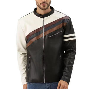 Men's Colorblock Striped Faux <b>Leather</b> Biker <b>Jacket</b> - Slim Fit Moto Style - Product Image 6