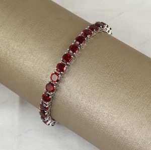 Natural Garnet Stone Charm <b>Bracelet</b> 925 Sterling Silver <b>Red</b> Gemstone Elegant Handmade Party Jewelry - Product Image 1