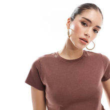 Camiseta Corta para Mujer, 100% Algodón, Lisa, con Contraste, Estilo Casual, a la Moda - Product Image 5