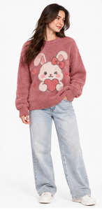 Pull en mohair surdimensionné personnalisé unisexe, en laine brossée, col rond, rayé, tricoté à la main, automne-hiver, OEM ODM - Product Image 2