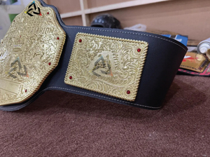 Custom Big Gold World Heavyweight Wrestling Championship Belt Brass 4mm Adult Size - Gold Plated Metal Plates & Leather Strap - Product Image 4