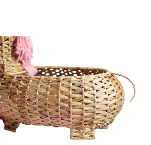 Cute Unicorn Shaped Water Hyacinth Storage Basket with Pink Mane Handwoven <b>Wicker</b> Toy Organizer <b>Bin</b> for Girls Room Nursery - Product Image 2