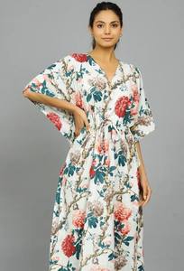 Vestido Kaftan de Algodón Hecho a Mano en India, Ligero, Estilo Boho, para la Playa - Product Image 4