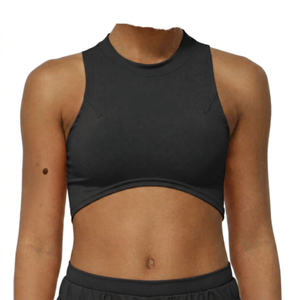Soutien-gorge de sport court sans manches à col montant orange pour femme, maintien moyen, respirant, pour l'entraînement et le fitness - Product Image 4