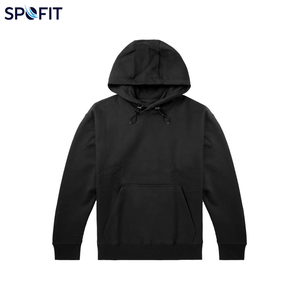 SPOFIT Men's Solid <b>Black</b> Hooded Sweatshirt 100% Cotton Fleece Casual Regular Fit Autumn <b>Hoodie</b> - Product Image 1
