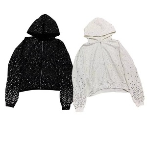 Glitter Print Cropped Hooded <b>Zip</b>-<b>Up</b> Sweatshirt Unisex Oversized Dot Pattern Casual Autumn Knitted Polyester Regular Sleeve - Product Image 1