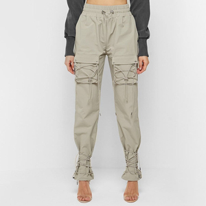 Pantalones cargo para mujer en el último diseño, ajustables y cómodos para uso casual, pantalones cargo de cintura alta para mujer con logotipo/color personalizado. - Product Image 1