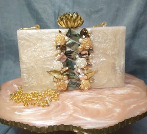 Luxury Marble Storage <b>Bag</b> Acrylic <b>Clutch</b> Embellished Stones Agate Bridal Evening <b>Bag</b> Resin Floral Wedding Party Purse with Chain - Product Image 6