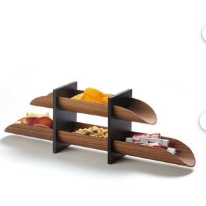 Modern Wooden <b>Chocolate</b> Tray With Black Metal Supports Featuring Two Tiers And Curved Edges For Stylish Storage And Display - Product Image 4