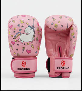 PRORING ถุงมือชกมวยสำหรับเด็ก สีชมพู ลายยูนิคอร์น หนัง PU สำหรับฝึกซ้อมมวยไทย MMA - Product Image 2