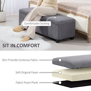 Reposapiés de Banco otomano de almacenamiento de pana gris de 47 pulgadas con patas para uso en el extremo de la cama o la sala de estar - Product Image 4