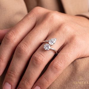 Pear Round Cut Toi et Moi Lab Grown Diamond Engagement Ring Two Stone 9K 10K 14K 18K Gold Luxury Fine Jewelry for Women - Product Image 5