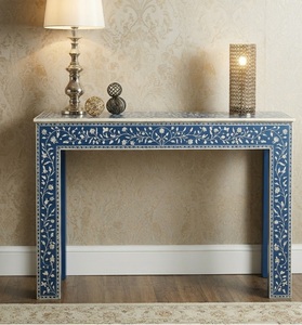 Blue Mother of Pearl Bone Inlay Stable Leg Traditional <b>Console</b> <b>Table</b> <b>for</b> Dining and Villa Use - Product Image 2