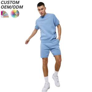 Ensemble décontracté homme t-shirt et short en coton tricoté uni, tenue d'été assortie, support OEM ODM pour la fabrication de marques avec logo personnalisé - Product Image 6
