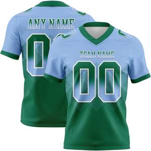 Maillot de football américain pour homme, col en V, manches courtes, bleu clair et vert, sublimé, anti-transpiration, 100 % polyester, maillot d'équipe - Product Image 1