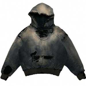 Sweat-shirt à capuche surdimensionné personnalisé brodé, effet délavé, en molleton de coton épais de qualité supérieure, style streetwear vintage, unisexe - Product Image 1