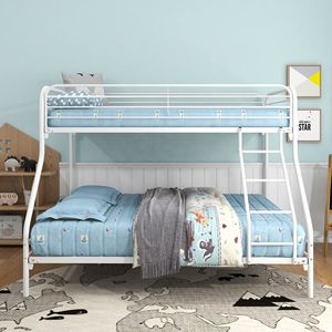 Letto a Castello in Metallo Bianco Resistente con Livello Superiore Rinforzato e Ringhiera di Sicurezza, Facile da Montare, Letti per Bambini - Product Image 1