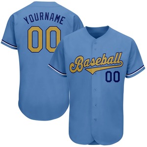 Custom Authentic Baseball Jersey Light Blue Old Gold Royal Blue Team Uniform OEM Wholesale Full Button Athletic Baseball Shirt - Product Image 2