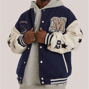 Custom Unisex Varsity Jacket <b>Wool</b>-Lined Polyester Lining Embroidered Front Anti-Bacterial Quick Dry Stand Collar Thickened - Product Image 2
