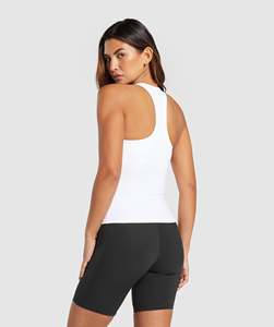 <b>Women's</b> <b>White</b> Color Wholesale <b>Tank</b> <b>Top</b> Scoop Neck Breathable Knitted Spandex Polyester Sportswear - Product Image 3