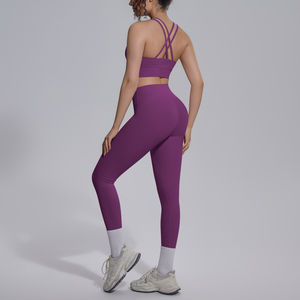 High Waisted Seamless Yoga Leggings Set Women Gym Workout Clothes Red Fitness Sports <b>Bra</b> And Tight Pants Breathable Yoga Outfit - Product Image 3