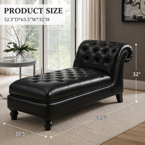 Chaise Longue de Cuero Tradicional de Lujo, Diseño Acolchado, Sillón Reclinable Tapizado Cómodo para Sala de Estar, Hotel, Dormitorio, Villa - Product Image 2