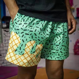 Pantalones Cortos Deportivos de Secado Rápido con Estampado de Helado Verde Menta para Hombre, Cintura Media, Elásticos, Casuales, Atléticos, con Bolsillos Laterales - Product Image 5