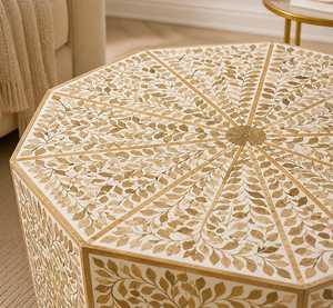 Handmade Modern Design Hexagon Inlay Wooden Coffee <b>Table</b> Living Room Furniture for Home Decor Hexagon bone inlay center <b>table</b> - Product Image 3
