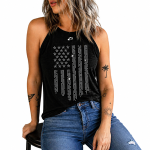 Wholesale Women Black Rhinestone Star Stripe Racerback Tank <b>Top</b> Sleeveless Summer Casual Graphic Vest Women's Shirts OEM Service - Product Image 4