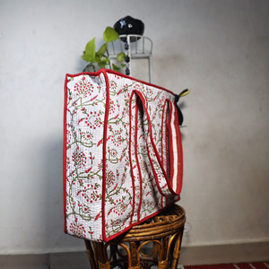 Floral Quilted Hand-painted Cotton Tote <b>Bag</b> Zipper Closure <b>Large</b> Capacity Shoulder Contrast Trim Daily Use <b>Beach</b> RR Textiles All - Product Image 6