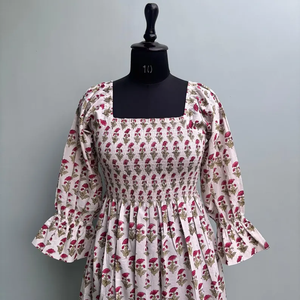 Vestido casual midi de mujer, 100% algodón, estampado liso, manga corta, cintura imperio, estilo babydoll, cuello en V, holgado, para uso diario. - Product Image 4